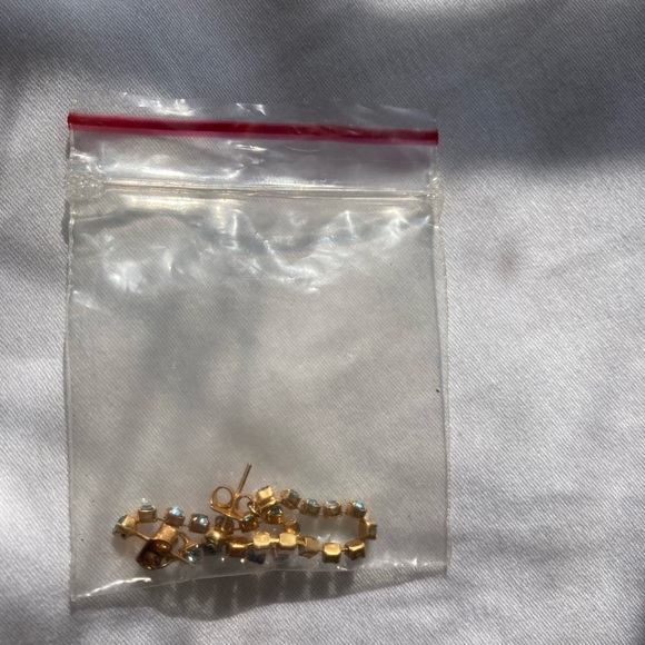 Aquamarine Blue Rhinestone Hoop Chain Gold Earrings - Picture 4 of 4